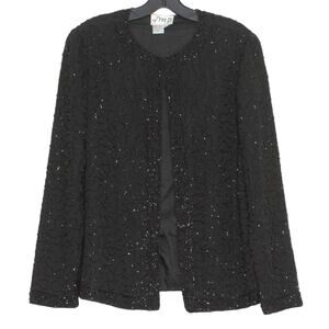 JMD Womens Jacket Vintage Beaded Open Formal Career Office Black Size Small GA